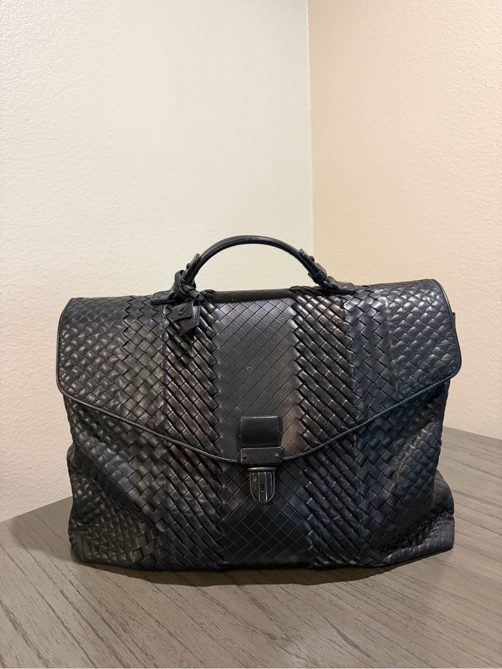 Bottega Veneta Black Leather Large Briefcase